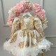 Rochie fete dantela aurie, trena si pene New Special Elisabeth