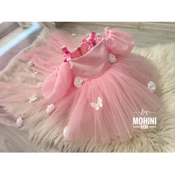 Rochie fete  roz cu trena si flori Peony Pink