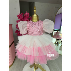 Rochie fete paiete cu volanase Pink Baby Dress