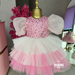 Rochie fete paiete cu volanase Pink Baby Dress