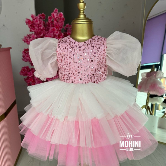 Rochie fete paiete cu volanase Pink Baby Dress