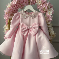 Rochie fete roz cu perle albe Pink Junior Bride