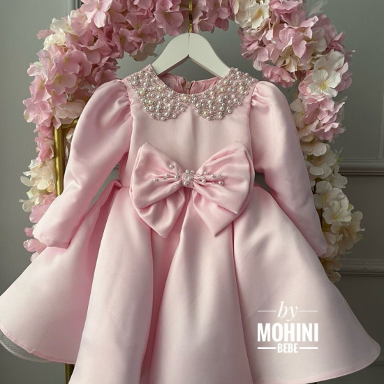 Rochie fete roz cu perle albe Pink Junior Bride