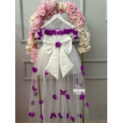 Rochie fete cu trena si flori Purple Flower Baby