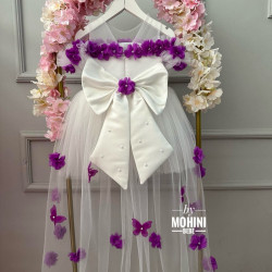 Rochie fete cu trena si flori Purple Flower Baby