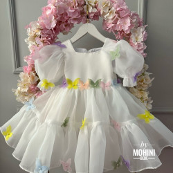 Rochie fete alba cu fluturasi colorati Rainbow Butterflies