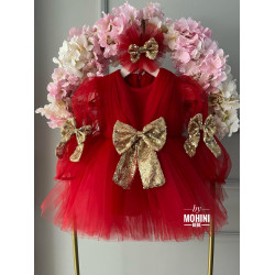 Rochie fete rosie cu paiete aurii Red New Design