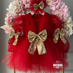 Rochie fete rosie cu paiete aurii Red New Design