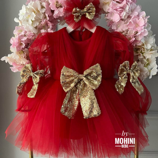 Rochie fete rosie cu paiete aurii Red New Design