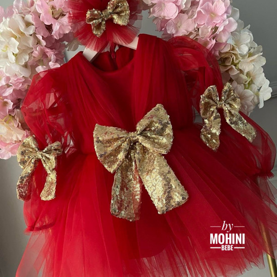 Rochie fete rosie cu paiete aurii Red New Design