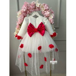 Rochie fete alba cu trena si flori rosii Special Flower Baby