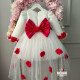Rochie fete alba cu trena si flori rosii Special Flower Baby