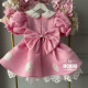 Rochie fete roz cu buline albe și dantelă Special Pink Min