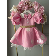 Rochie fete roz cu buline albe și dantelă Special Pink Min