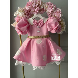 Rochie fete roz cu buline albe și dantelă Special Pink Min