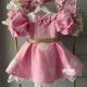 Rochie fete roz cu buline albe și dantelă Special Pink Min