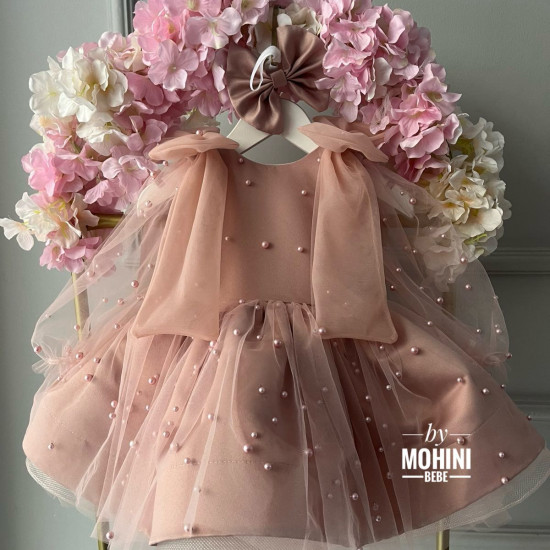 Rochie fete din tul cu perle roz pudra Splendid Dusty Pink
