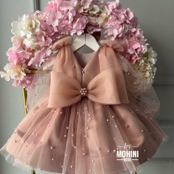 Rochie fete din tul cu perle roz pudra Splendid Dusty Pink