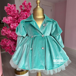 Rochie fete stil sacou din catifea Turquoise Velvet Merryn