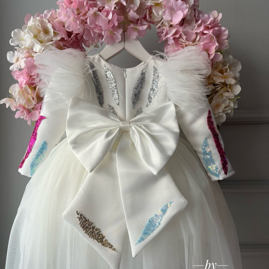 Rochie fete alba eleganta cu trena Unique White Princess