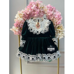 Rochie fete verde catifea si dantela Velvet Lace Dress