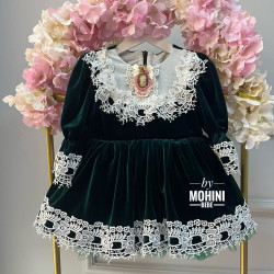 Rochie fete verde catifea si dantela Velvet Lace Dress