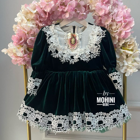 Rochie fete verde catifea si dantela Velvet Lace Dress