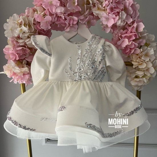 Rochie de petrecere din catifea pentru fetite Silver White Velvet