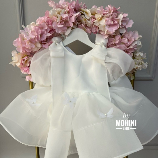 Rochie alba botez fete Beautiful Butterflies