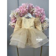 Rochie de ocazie pentru copii – Stil prințesă cu tul perle Unique Beige