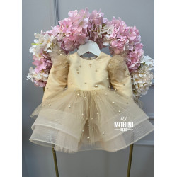 Rochie de ocazie pentru copii – Stil prințesă cu tul perle Unique Beige