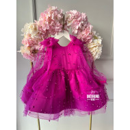 Rochie de petrecere copii - tul cu perle culoare fucsia Ingrid Fuchsia