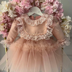 Rochie din dantelă fetiță -Rochita roz prafuit Lace Thea