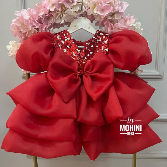 Rochie eleganta fete - Rochie rosie cu paiete Red Organza Baby Dress
