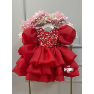 Rochie eleganta fete - Rochie rosie cu paiete Red Organza Baby Dress