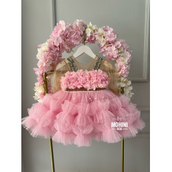 Rochie fete eleganta roz cu flori Pink Melina