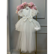 Rochie mireasa fete - Rochie alba paiete si trena tul White New Calla Tul