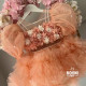 Rochie nuntă fetiță - Rochie roz prafuit cu flori si volanase voluminoase Flower Emily