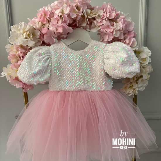 Rochie roz elegantă fetiță pentru nuntă – Paiete si tul voluminos Sparkling Beauty