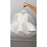 Rochie de botez fetiță cu tul și perle CERISE