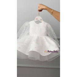 Rochie de botez fetiță cu tul și perle CERISE