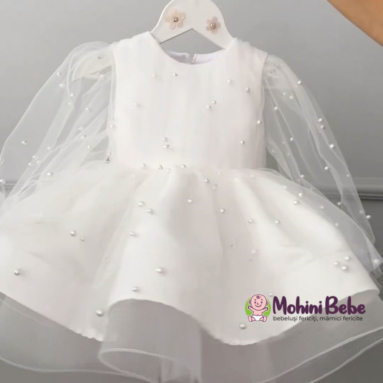 Rochie de botez fetiță cu tul și perle CERISE