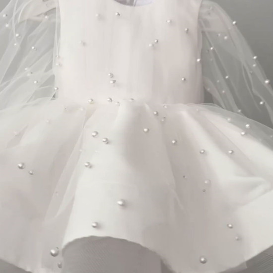 Rochie de botez fetiță cu tul și perle CERISE
