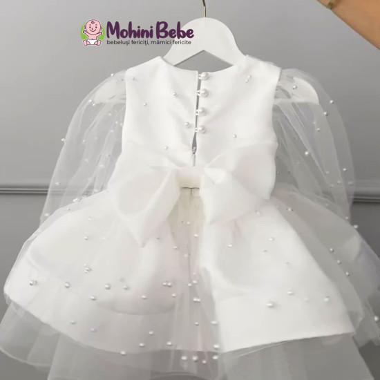 Rochie de botez fetiță cu tul și perle CERISE