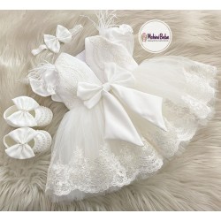 Rochie albă botez fetiță - Rochie dantela AVA