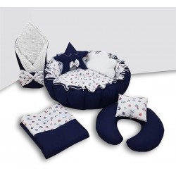 Set baby nest DARK BLUE LUX din bumbac organic