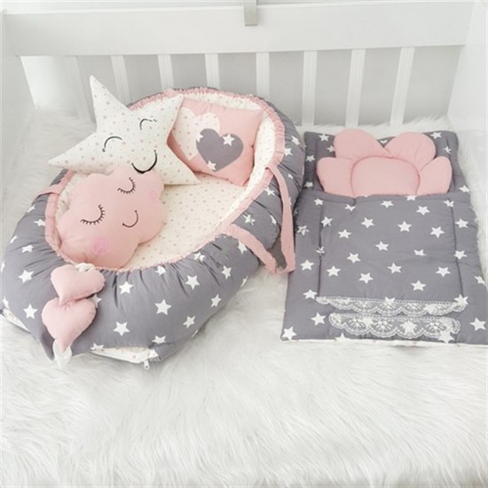 Set baby nest GRAY STAR POWDER din bumbac organic