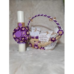 Trusou botez cu lumanare PURPLE BEIGE