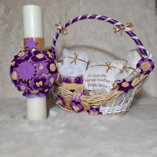 Trusou botez cu lumanare PURPLE BEIGE
